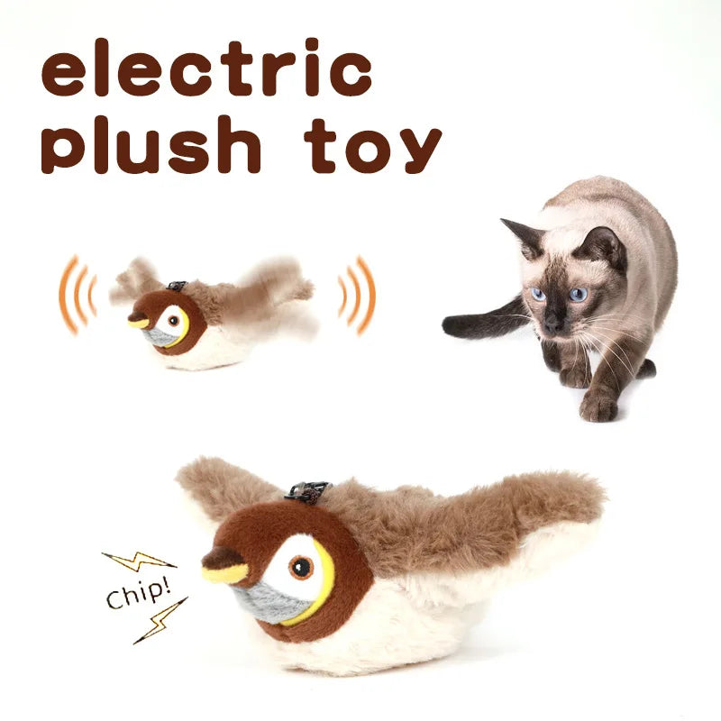 Interactive Chirping Flapping Bird Plush Cat Toy With Touch Activation