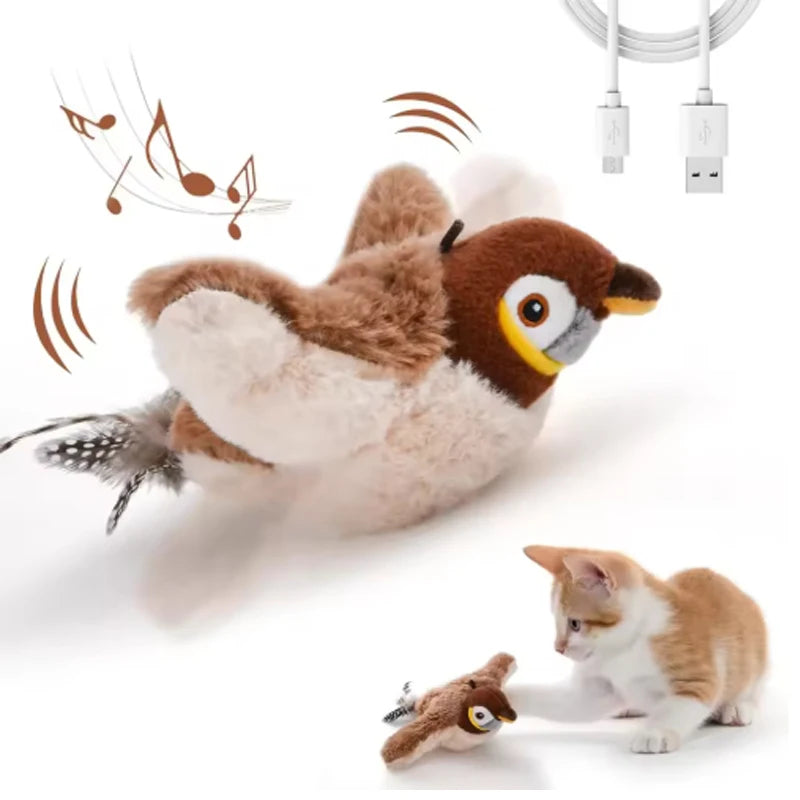 Interactive Chirping Flapping Bird Plush Cat Toy With Touch Activation