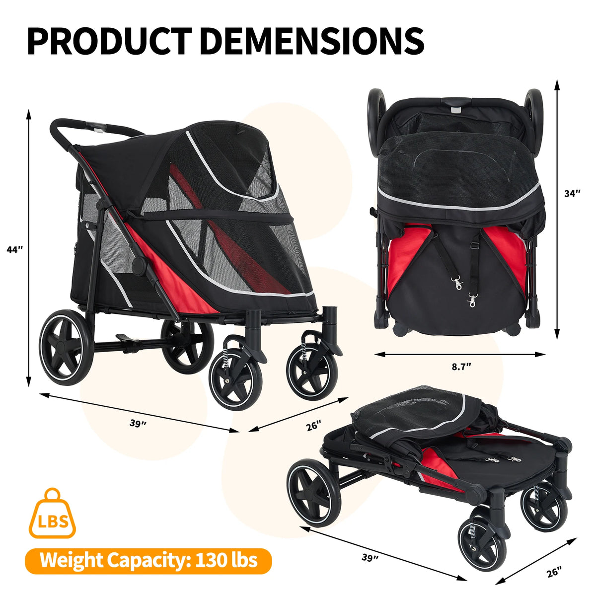 Spacious Dog Stroller For Large Pets With Ventilated Top And Easy Handling