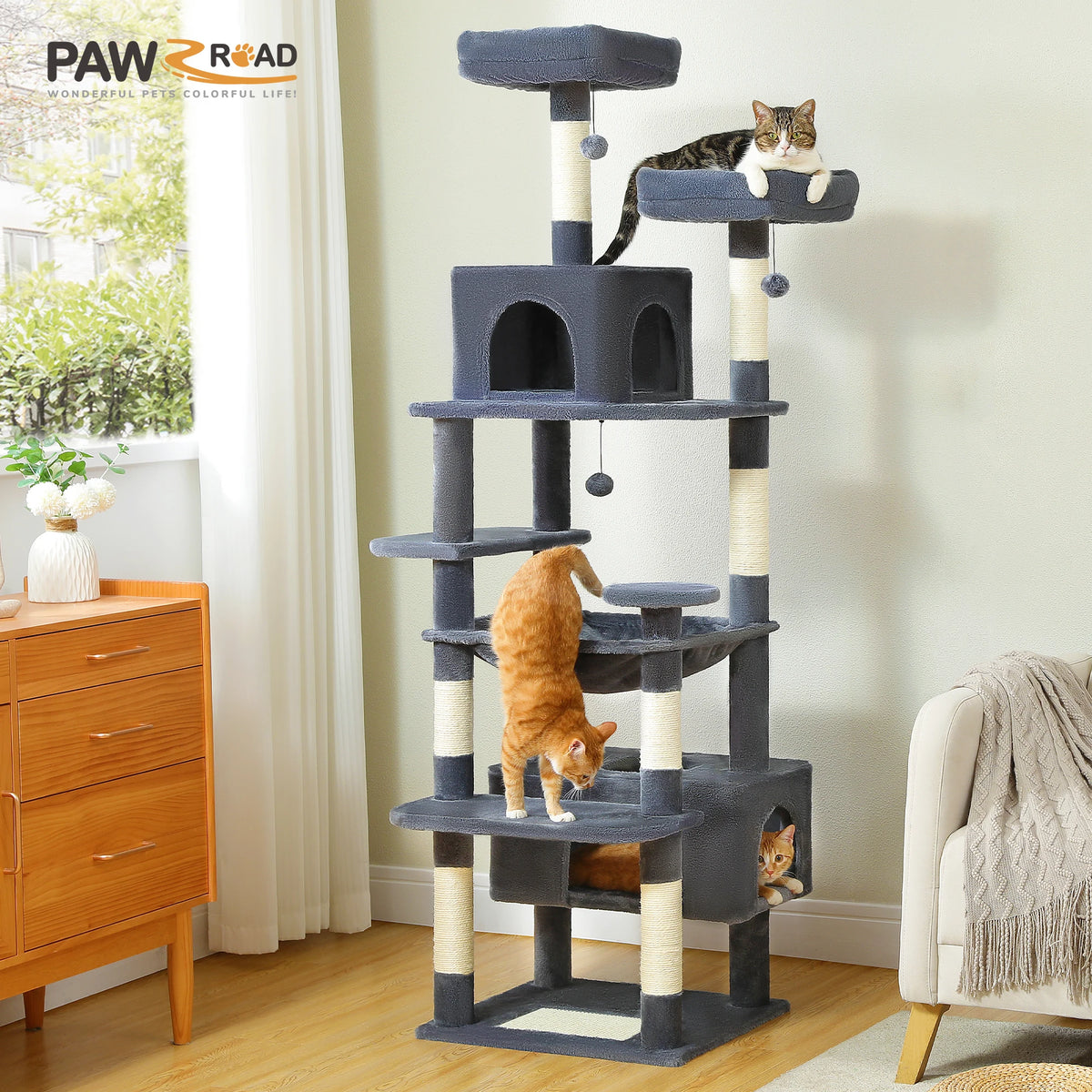 Pawz Road Premium Cat Tree With Sisal Posts And Hammock For Indoor Cats