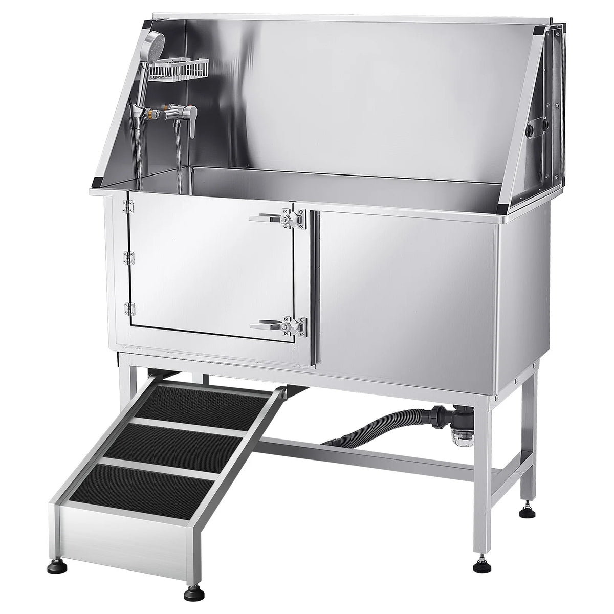 SucceBuy Stainless Steel Station Pet Tub w/ PE Water Faucet & Showerhead & Soap Bathtub to Large & Medium & Small Pets