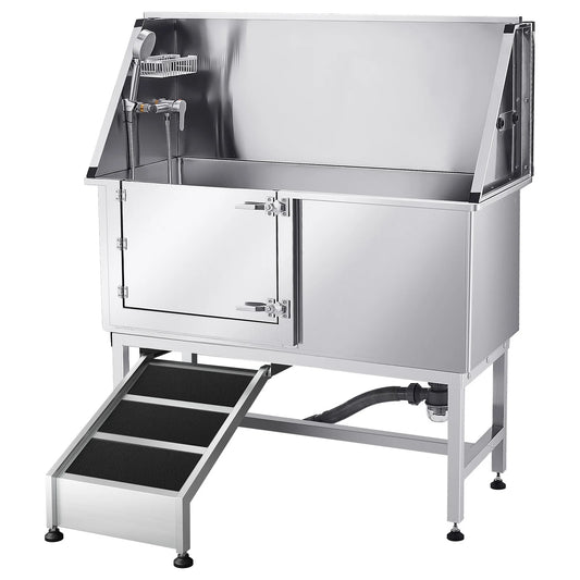 SucceBuy Stainless Steel Station Pet Tub w/ PE Water Faucet & Showerhead & Soap Bathtub to Large & Medium & Small Pets