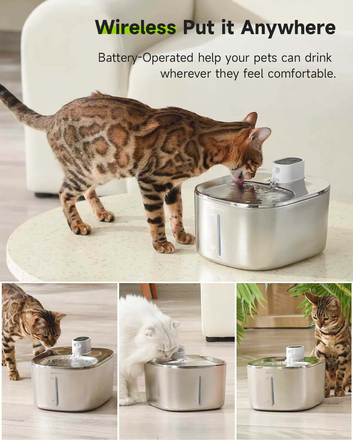 APETDOLA Pro Wireless Cat Dog Water Fountain Auto Sensor 4L