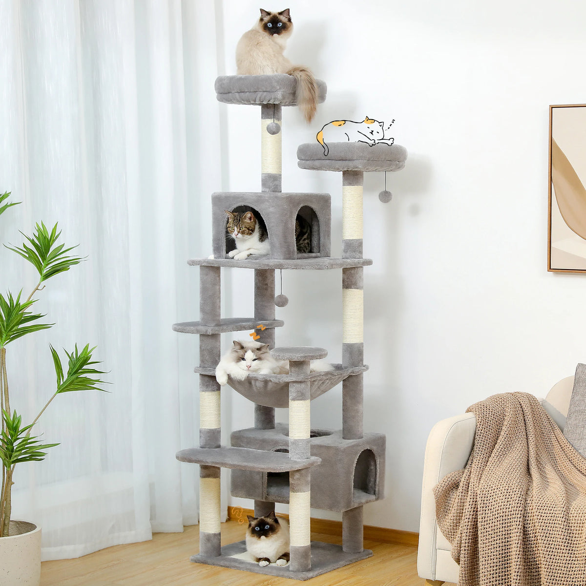 Pawz Road Premium Cat Tree With Sisal Posts And Hammock For Indoor Cats