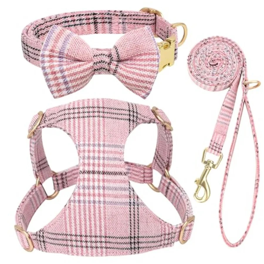 Premium Soft Small Dog Harness Set With Bowtie For Puppies