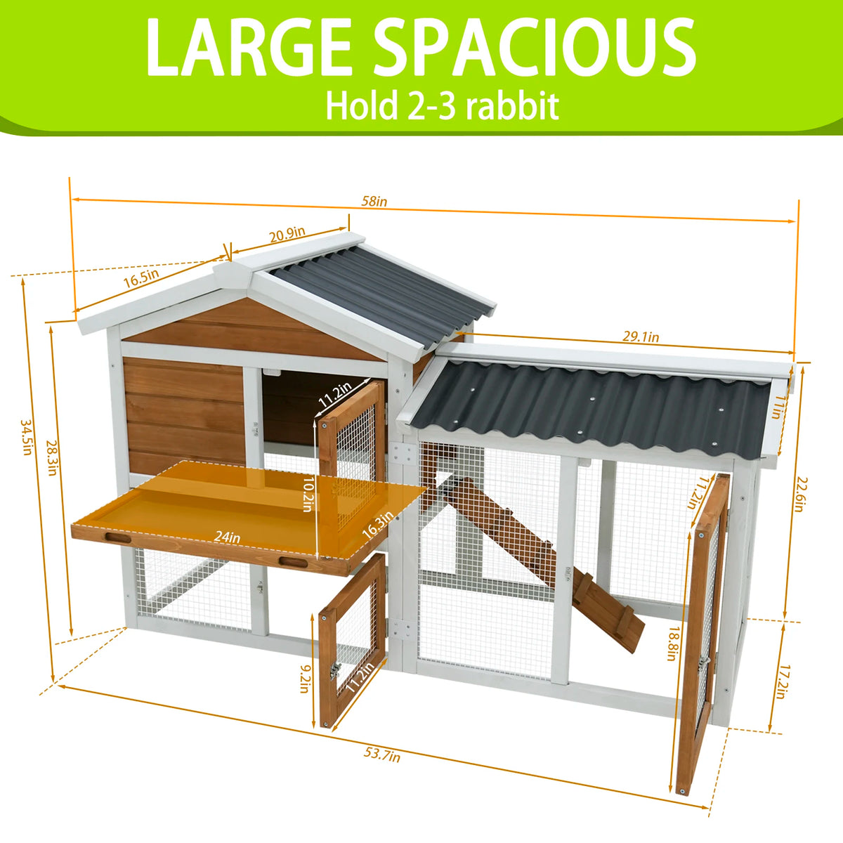 Sturdy 2 Tier Rabbit Hutch With Waterproof Roof And Metal Tray For Small Pets