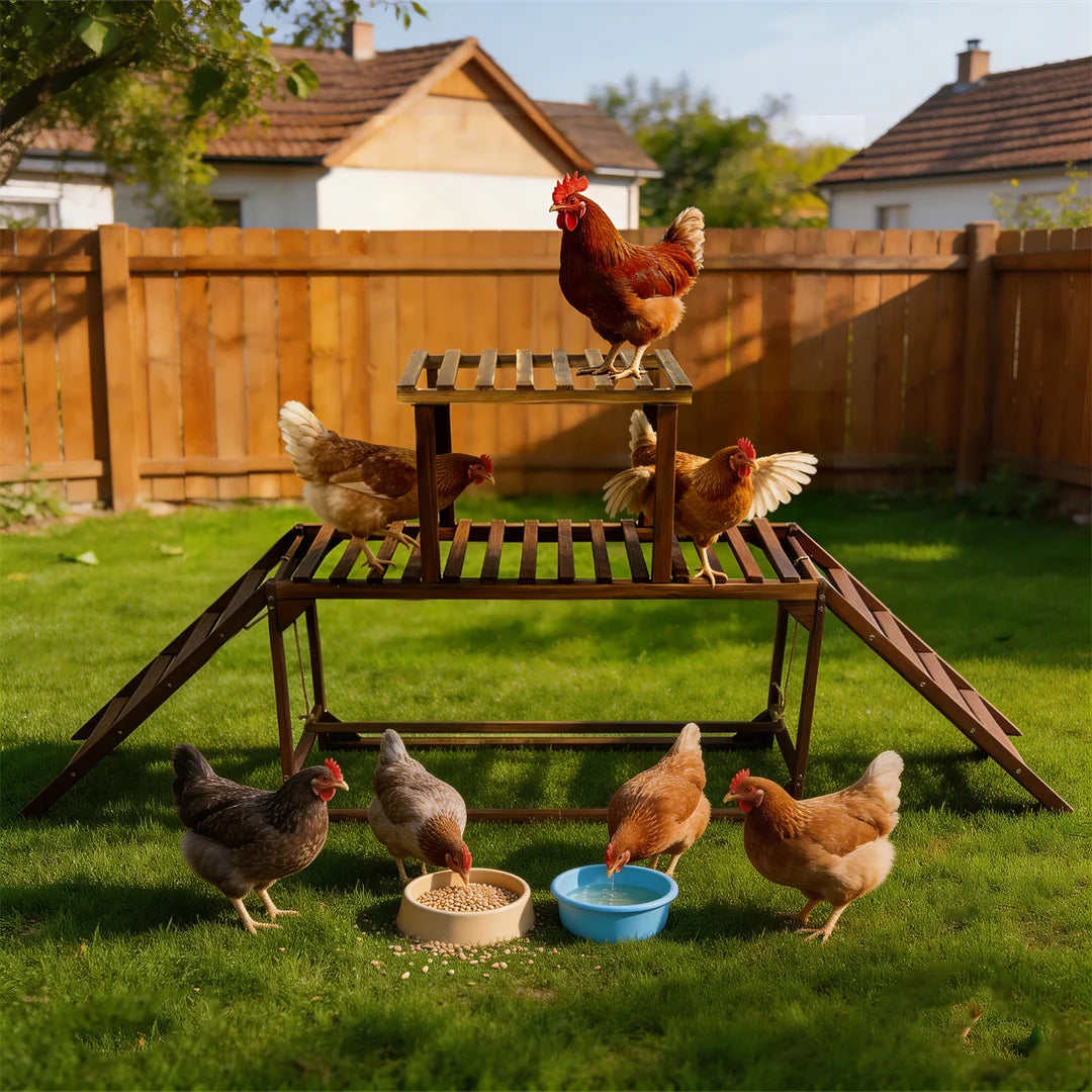 Wooden Chicken Perch Swing With Roosting Bars And Climbing Ladder