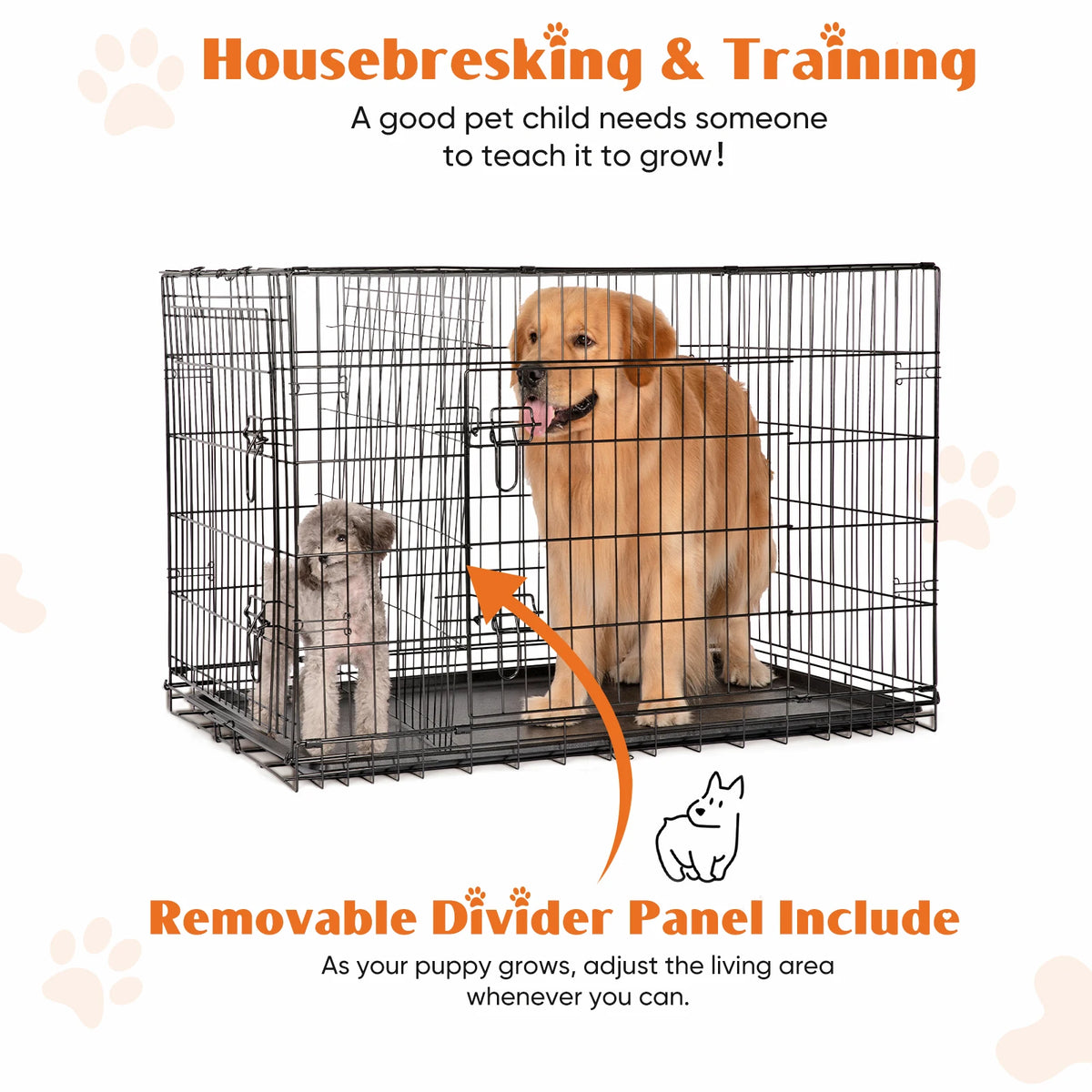 JHK Extra Large Double Door Dog Crate Folding Kennel With Leak Proof Tray For Dogs