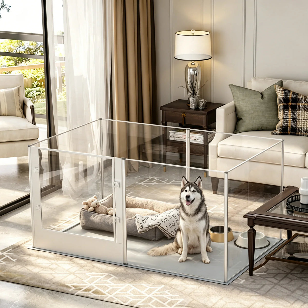 Bingopaw Acrylic Dog Playpen 6 Panel Exercise Pen With Mat