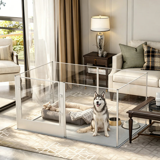 Bingopaw Acrylic Dog Playpen 6 Panel Exercise Pen With Mat