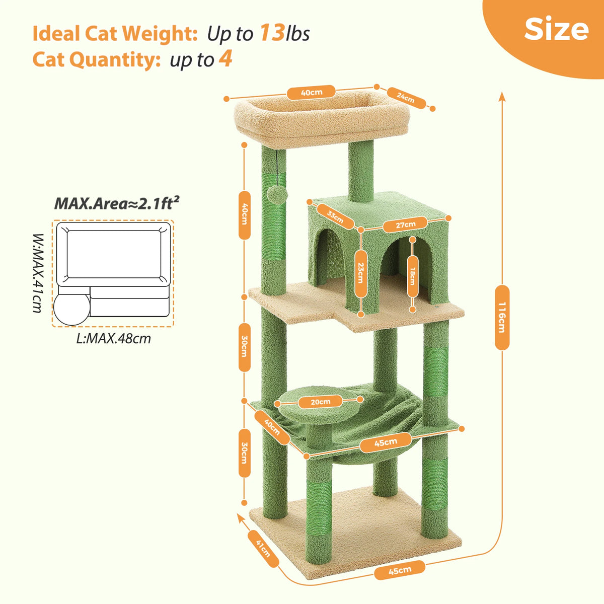 Petepela Sturdy 5 Level Cat Tower For Indoor Cats With Hammock