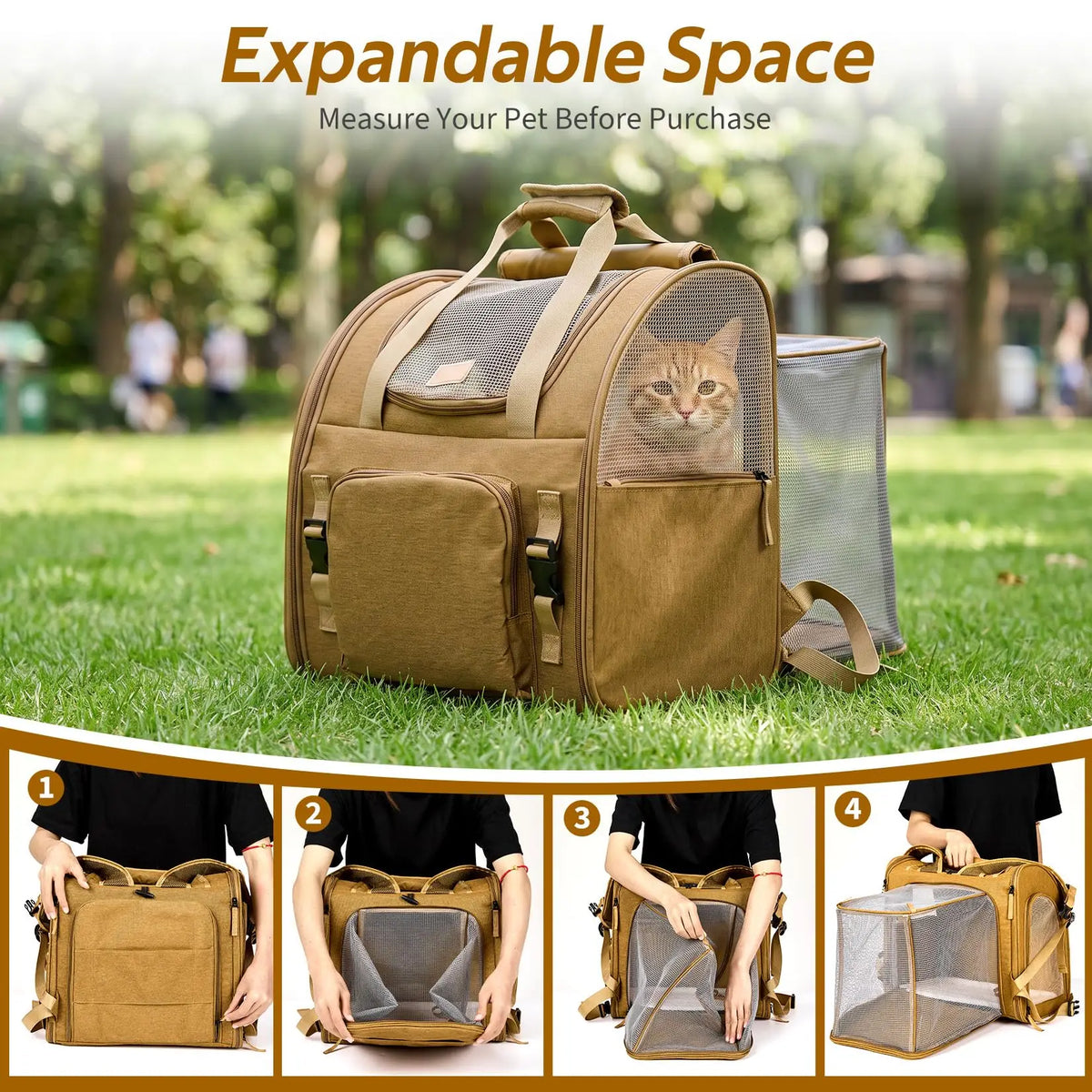 Compact Expandable Cat Carrier Backpack Breathable Nylon