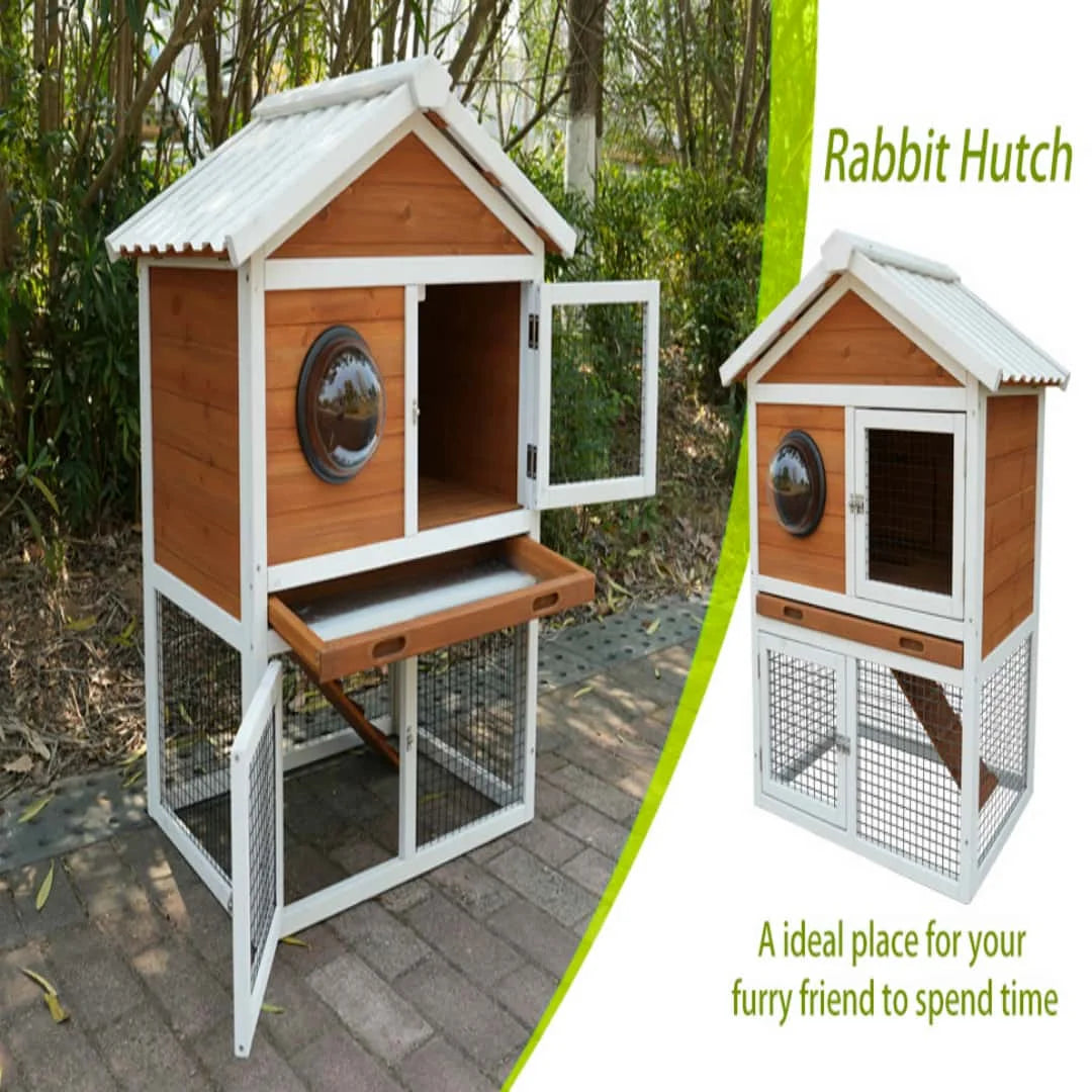 Durable Two Tier Rabbit Hutch With Waterproof Roof For Pets