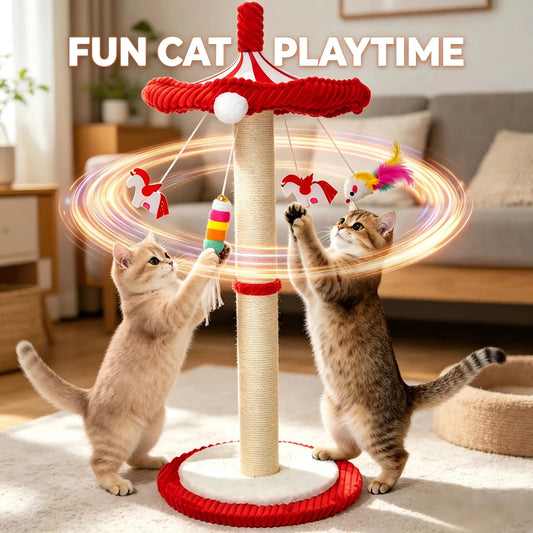 CWV 39 Inches Carousel Cat Tree Scratching Post With Rotating Toy For Cats