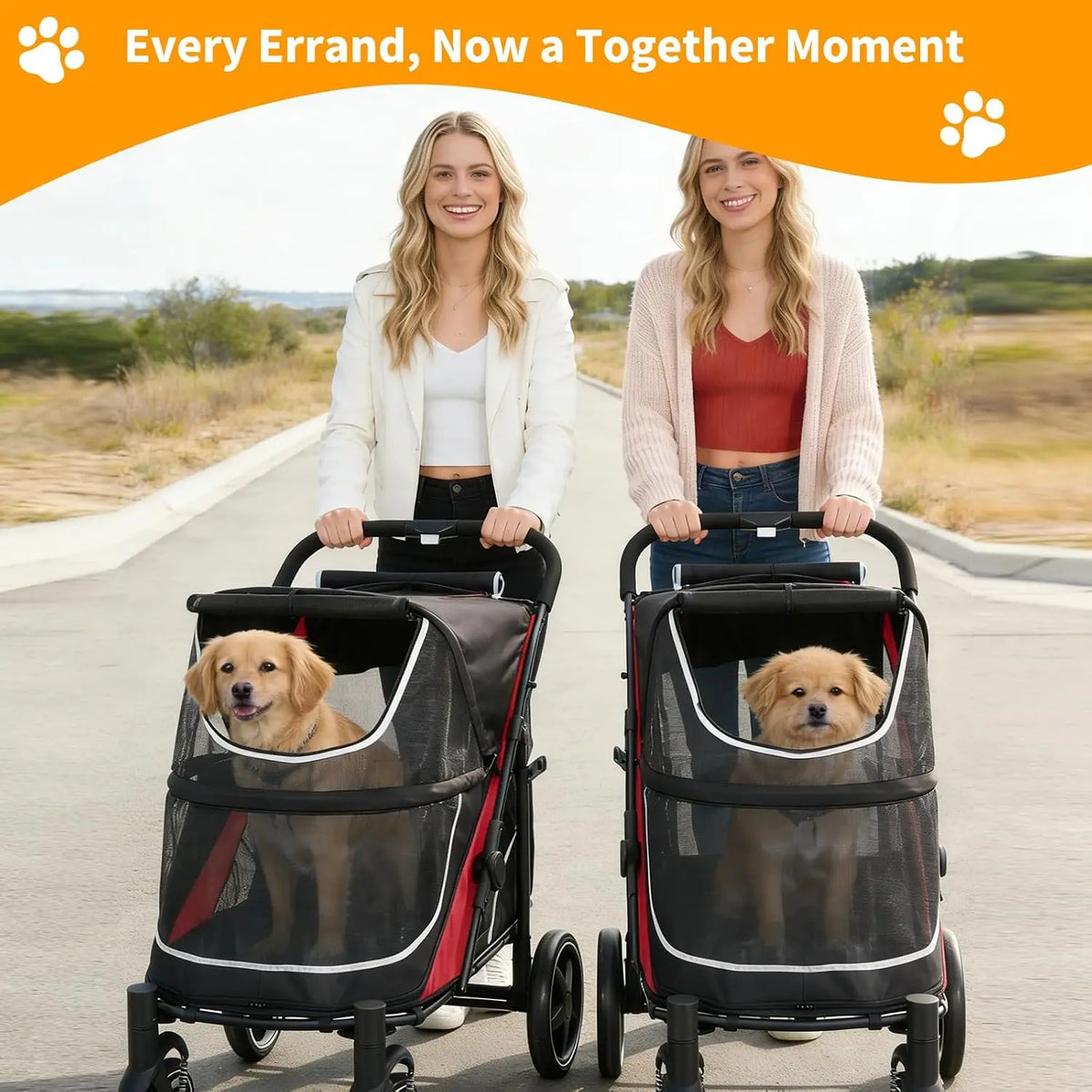 Heavy Duty Foldable Dog Stroller For Large Dog Up To 130 Lb