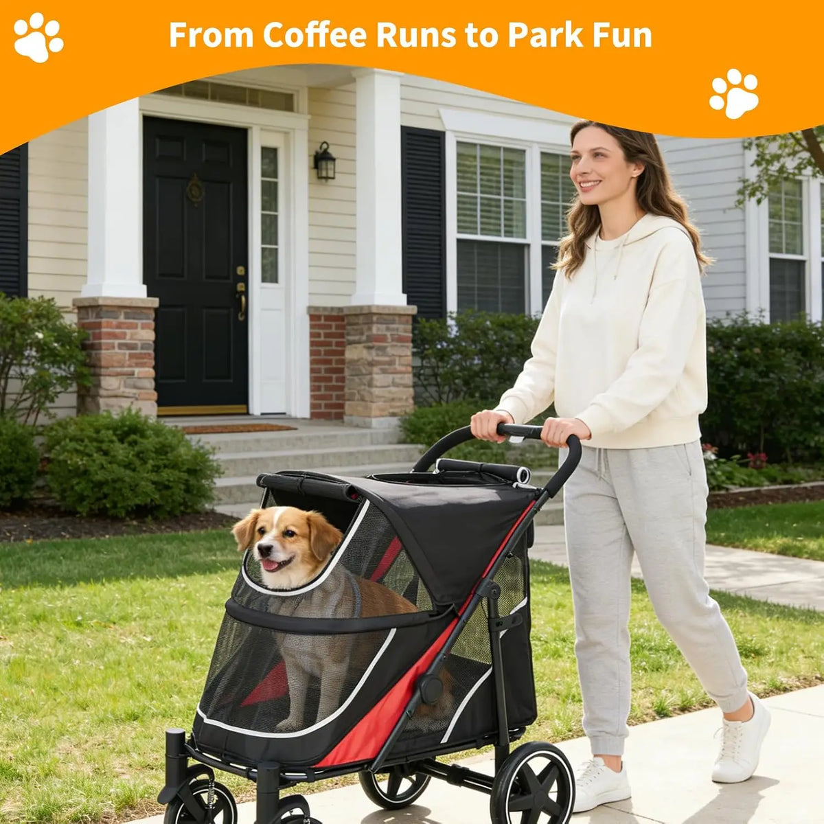 Heavy Duty Foldable Dog Stroller For Large Dog Up To 130 Lb