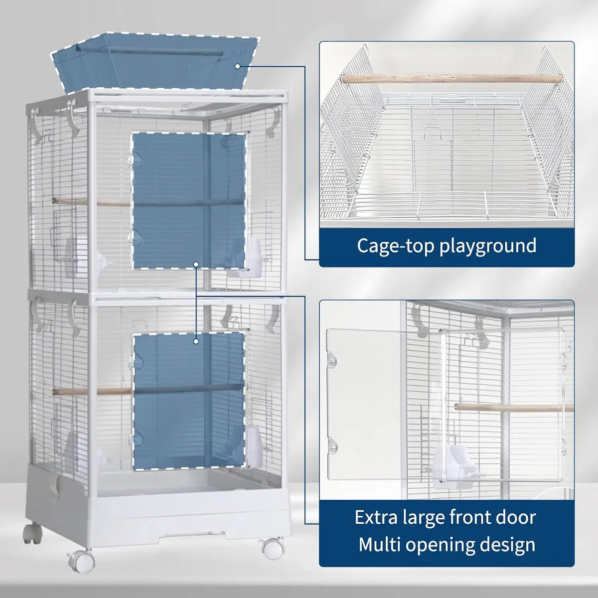 HiMISS Premium Bird Cage With 3in1 Split Design Rolling Stand For Small Birds