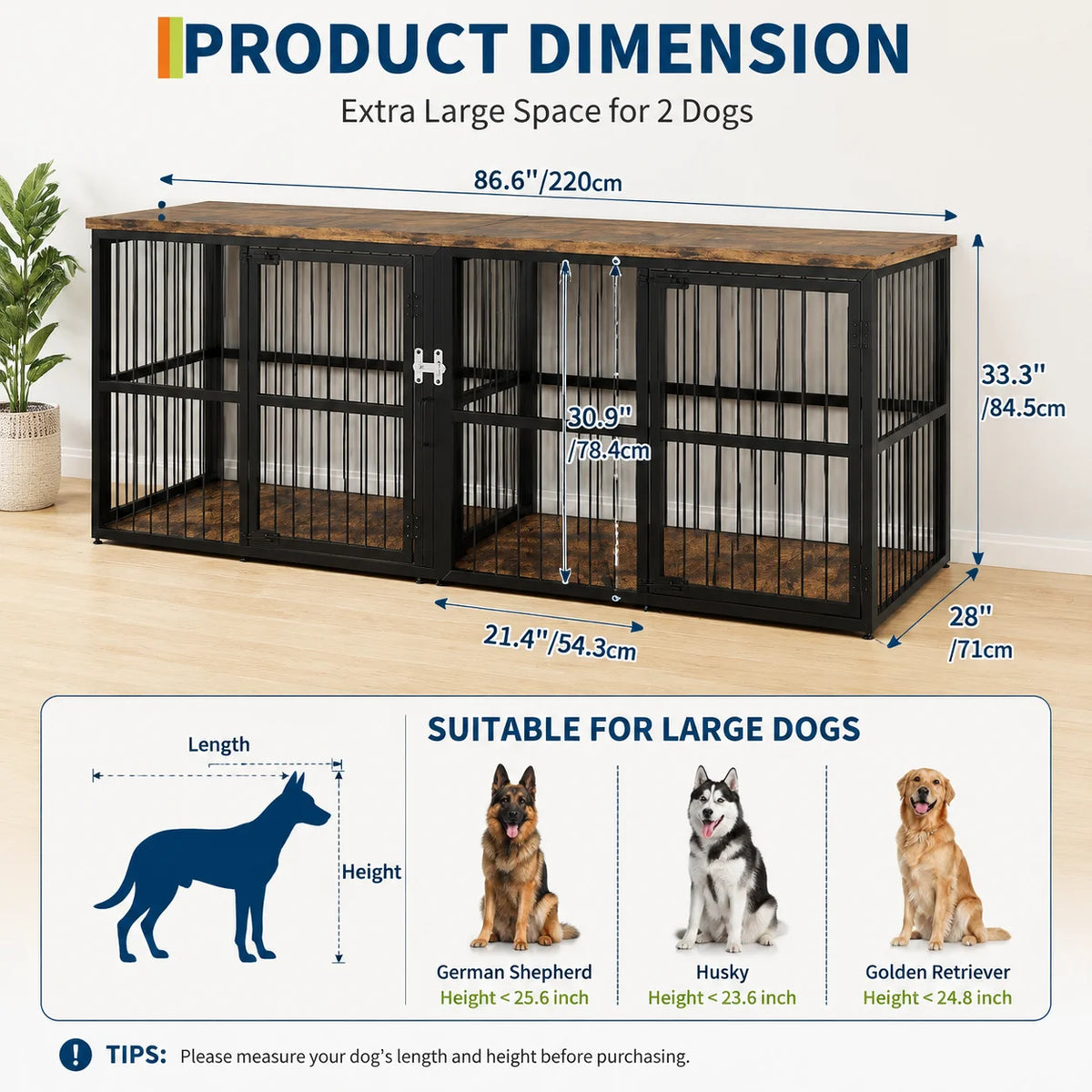 Heavy Duty Double Dog Crate Furniture With Divider For Two Dogs