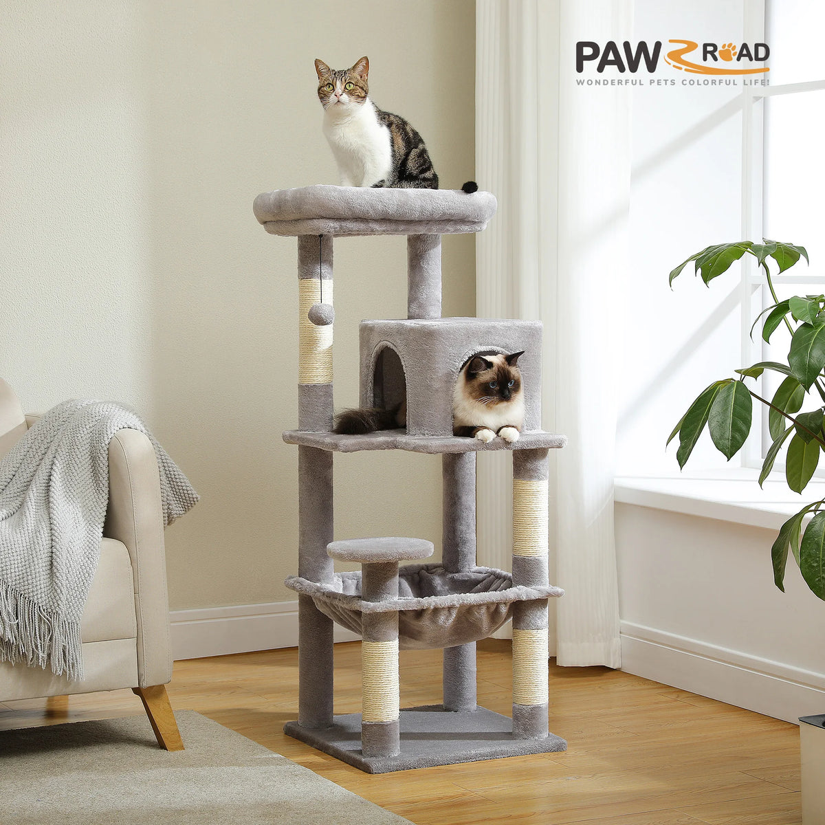 Petepela Sturdy 5 Level Cat Tower For Indoor Cats With Hammock