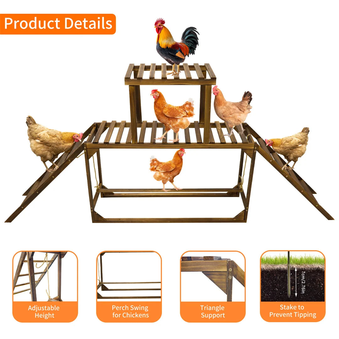 Wooden Chicken Perch Swing With Roosting Bars And Climbing Ladder