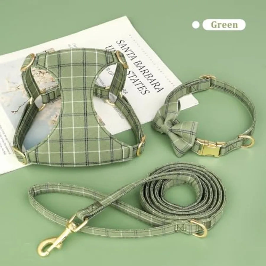 Premium Soft Small Dog Harness Set With Bowtie For Puppies