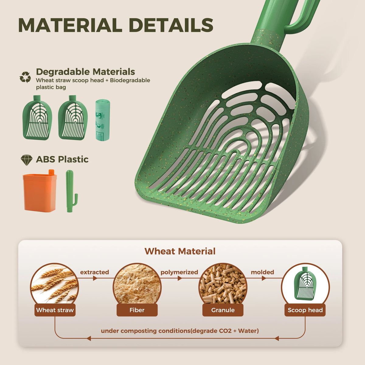 Essential Cactus Cat Litter Scooper With Compact Trash Bag Storage