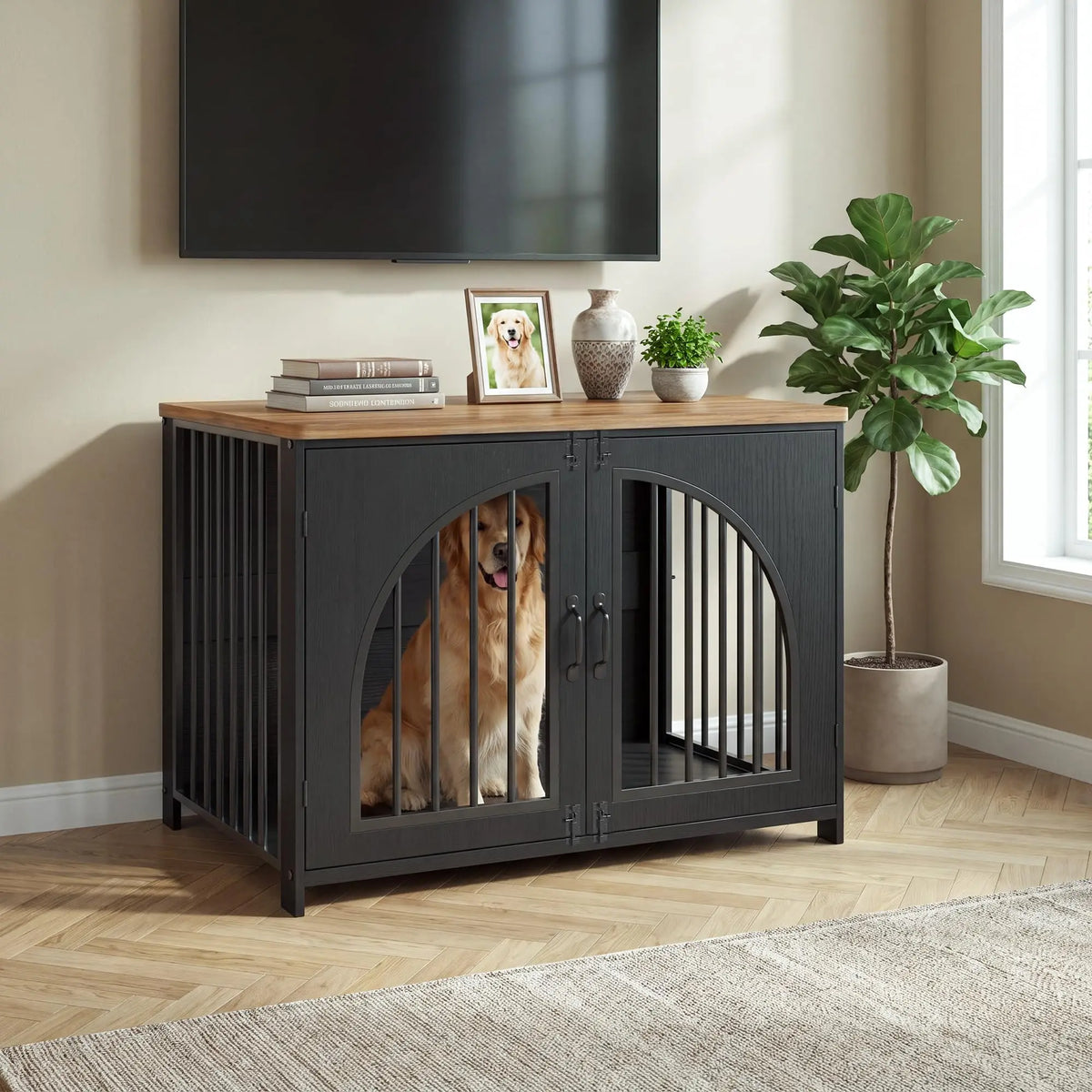 Secure Indoor Dog Crate Furniture Lockable Arched Door Pets