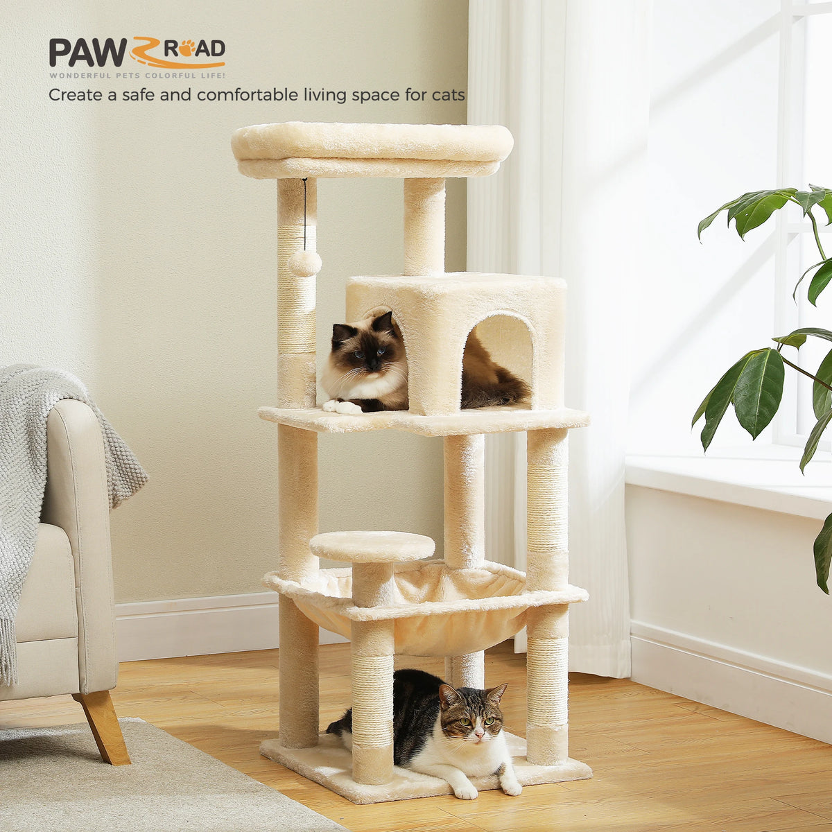 Petepela Sturdy 5 Level Cat Tower For Indoor Cats With Hammock