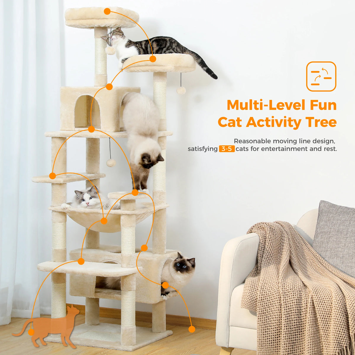 Pawz Road Premium Cat Tree With Sisal Posts And Hammock For Indoor Cats