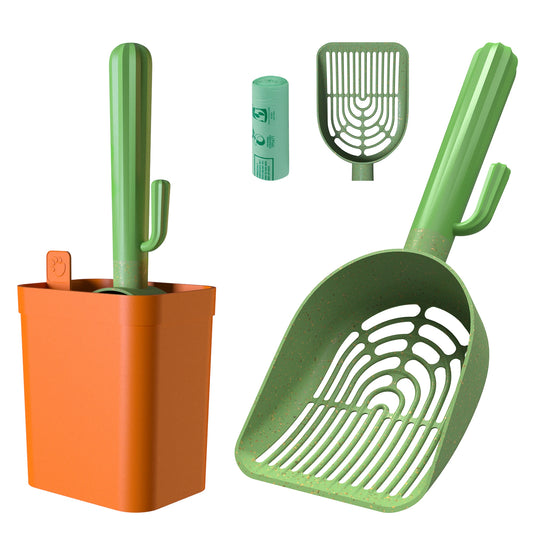 Essential Cactus Cat Litter Scooper With Compact Trash Bag Storage