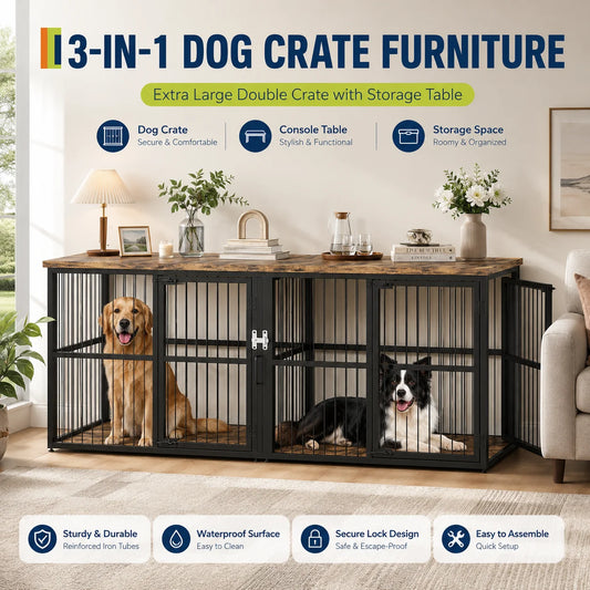 Heavy Duty Double Dog Crate Furniture With Divider For Two Dogs