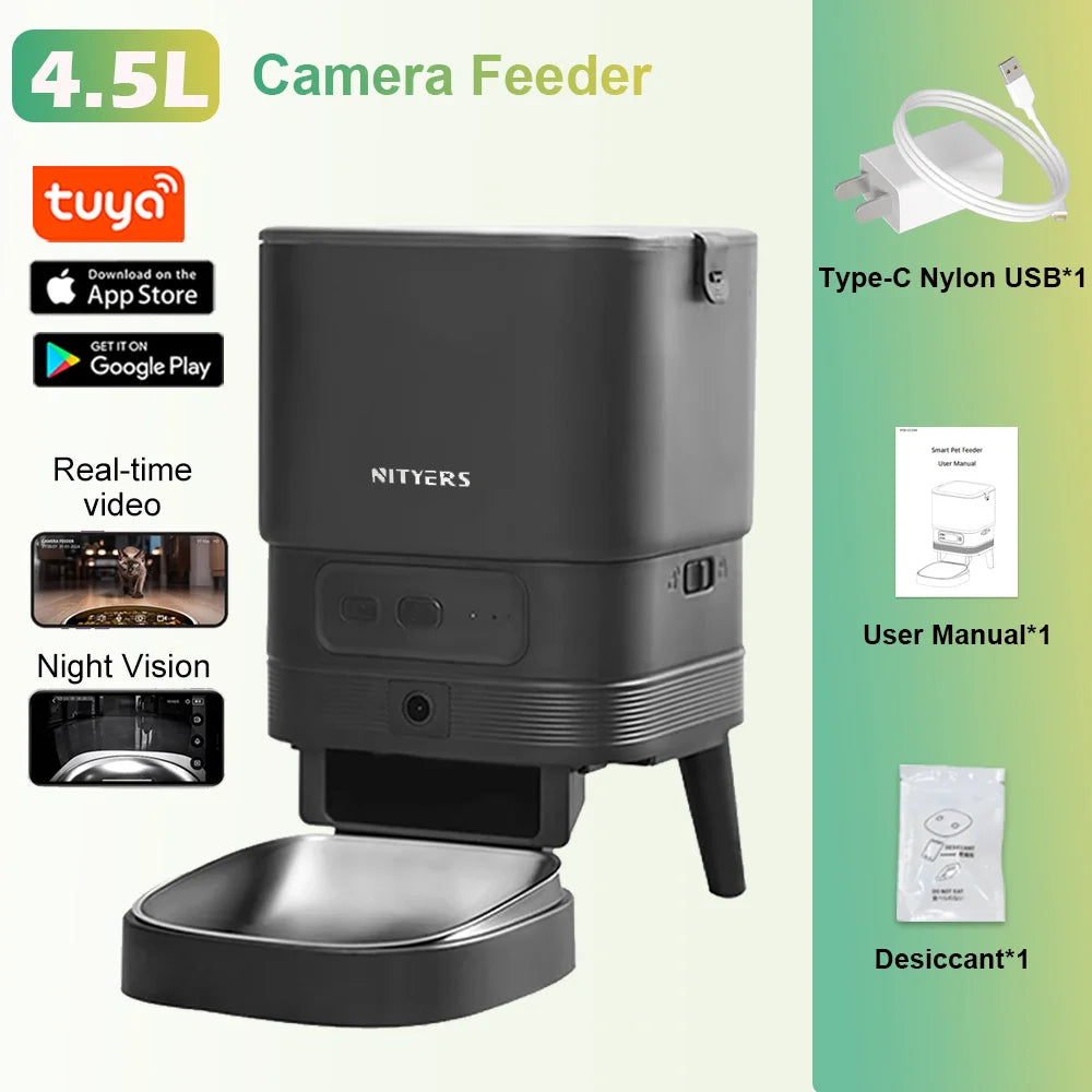 Nityers 4.5L Automatic Cat Feeder Voice Recorder Steel Bowl