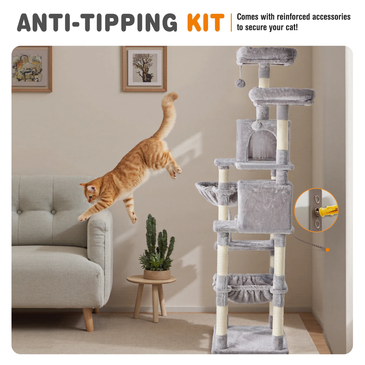 JHK 71In Premium Cat Tree With Secure Base For Indoor Cats