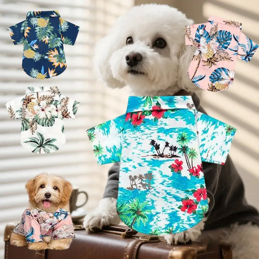 Tropical Hawaiian Floral Dog Shirts Breathable Summer Tees
