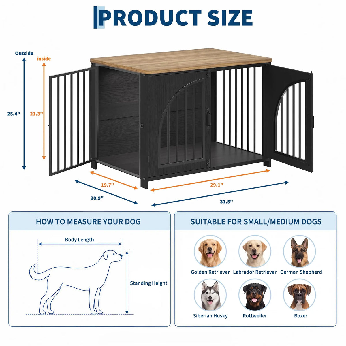 Secure Indoor Dog Crate Furniture Lockable Arched Door Pets