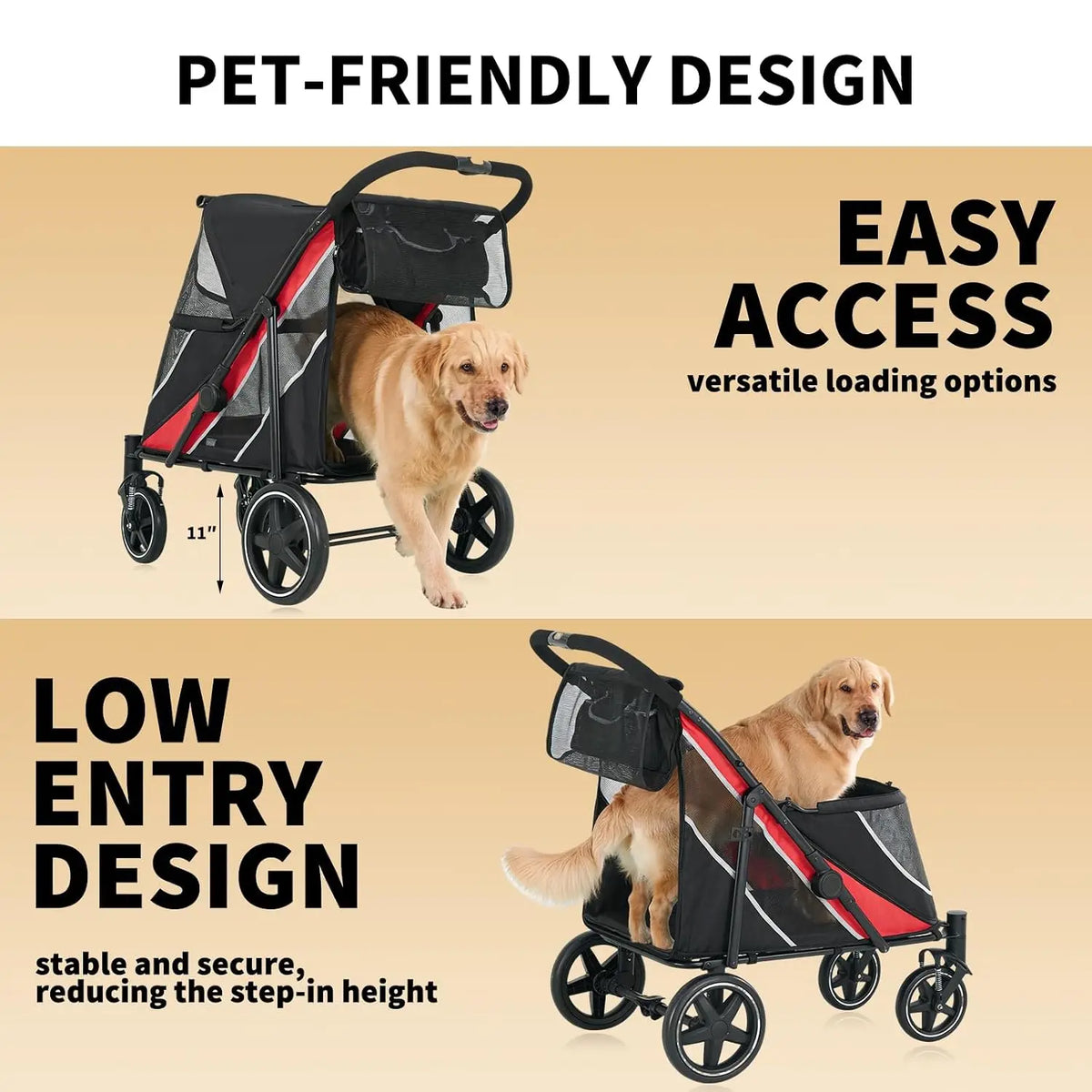 Heavy Duty Foldable Dog Stroller For Large Dog Up To 130 Lb