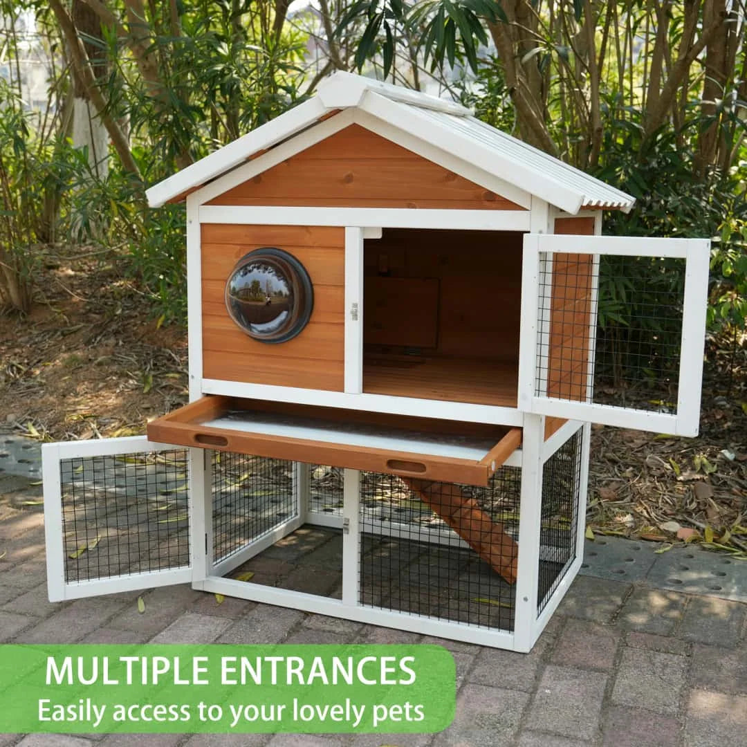 Durable Two Tier Rabbit Hutch With Waterproof Roof For Pets
