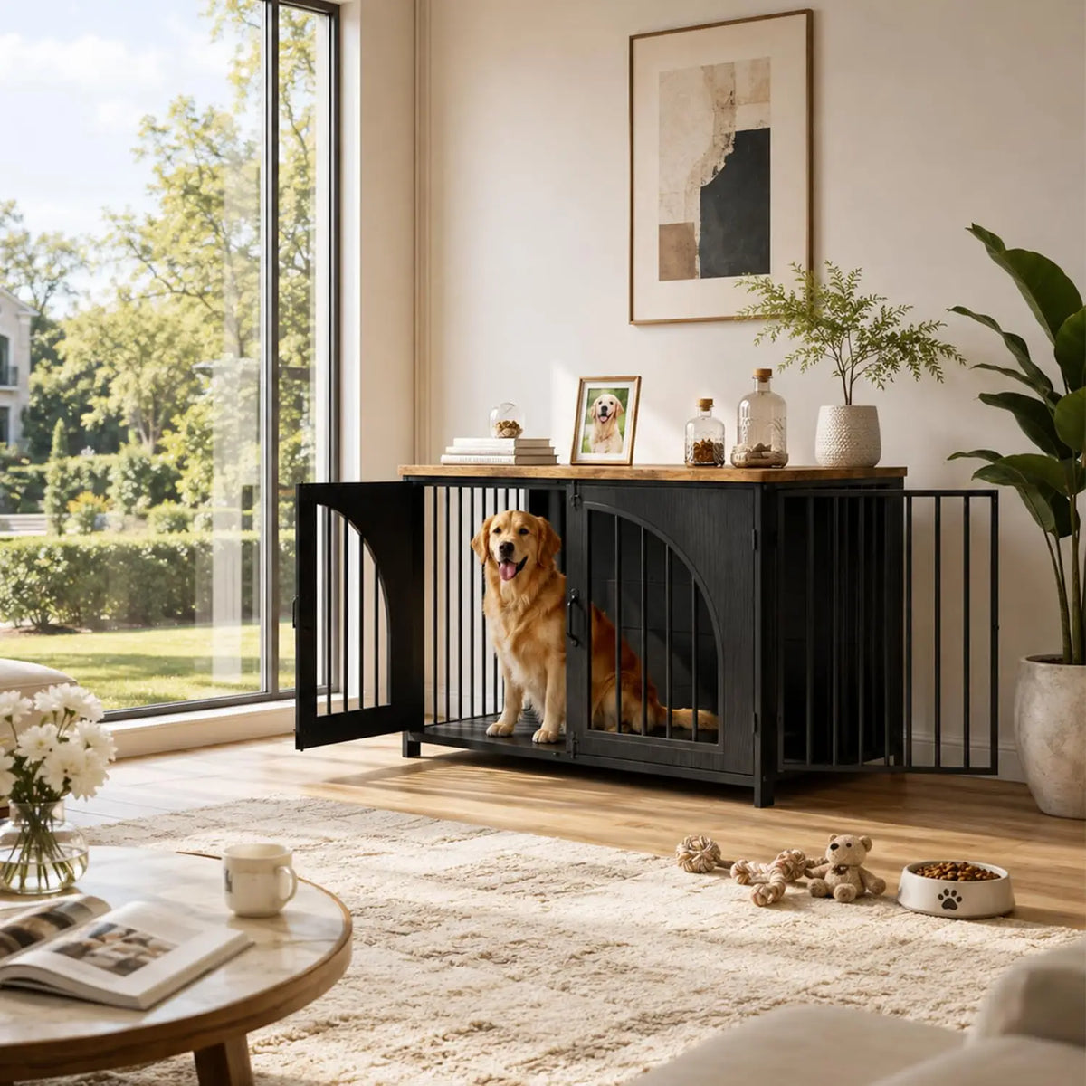 Secure Indoor Dog Crate Furniture Lockable Arched Door Pets