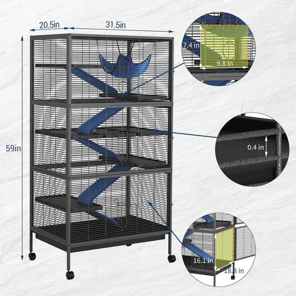 TwisterCk Durable Multi Level Small Pet Cage For Ferrets And Rodents