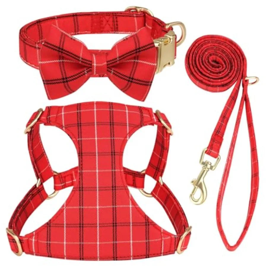 Premium Soft Small Dog Harness Set With Bowtie For Puppies