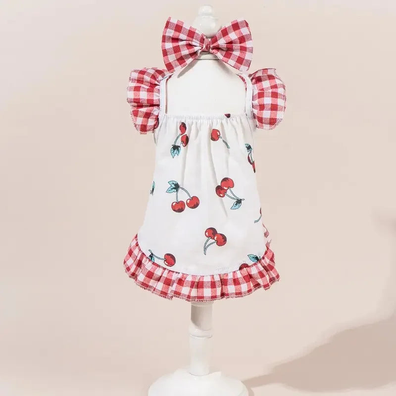 Adorable Printed Pet Dress With Bow For Puppies And Cats