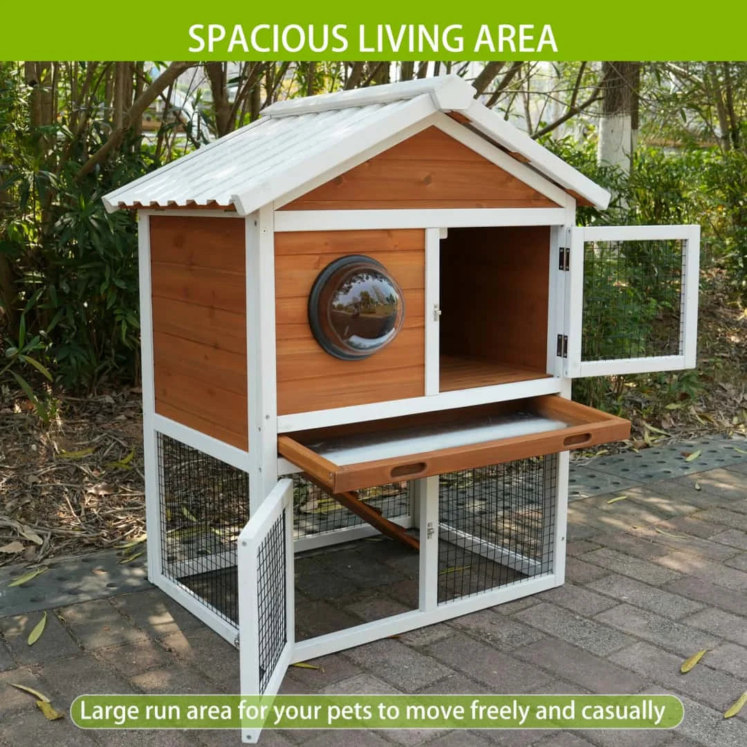 Durable Two Tier Rabbit Hutch With Waterproof Roof For Pets