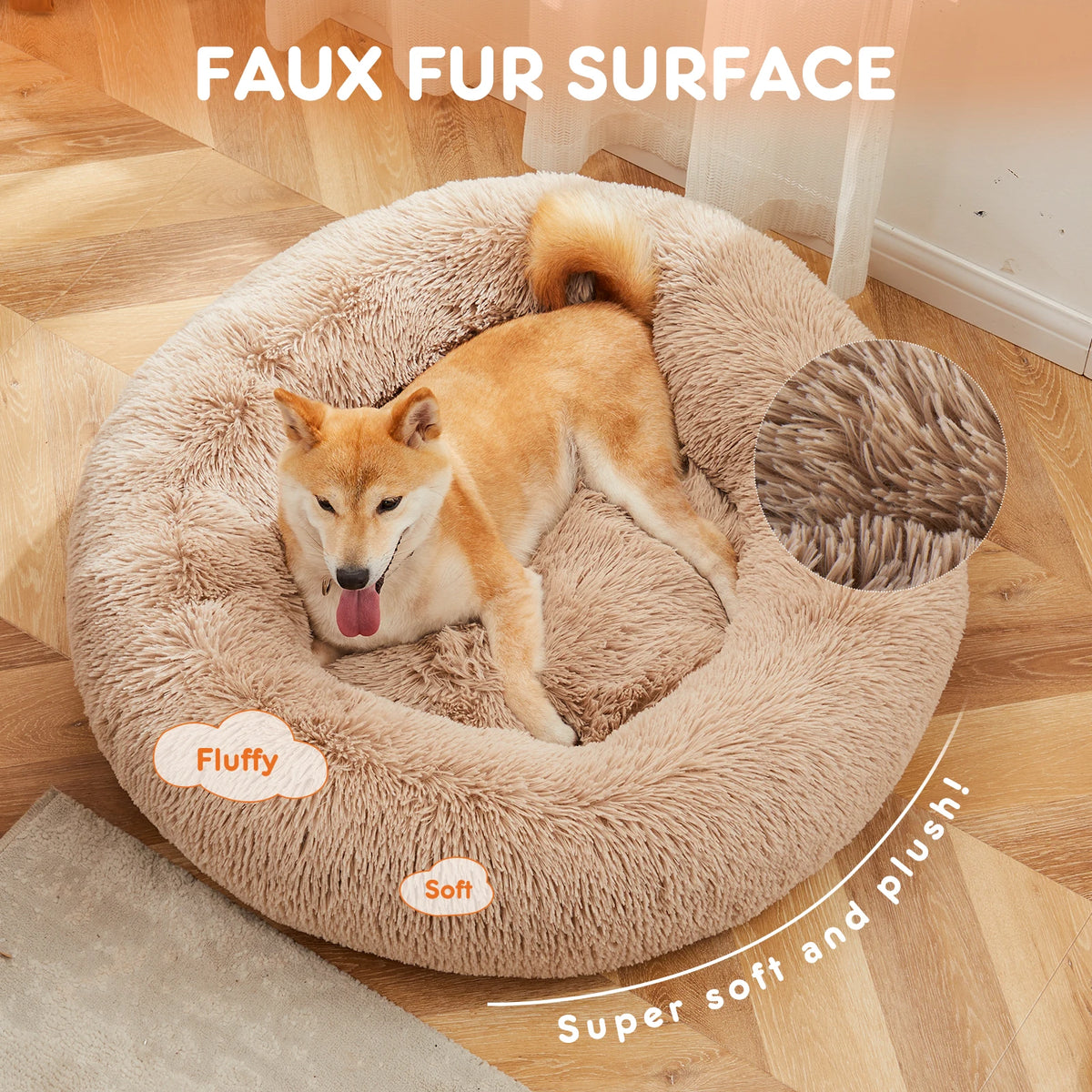 Jhk Calming Dog Bed Washable Anti Slip Faux Fur Medium Dogs