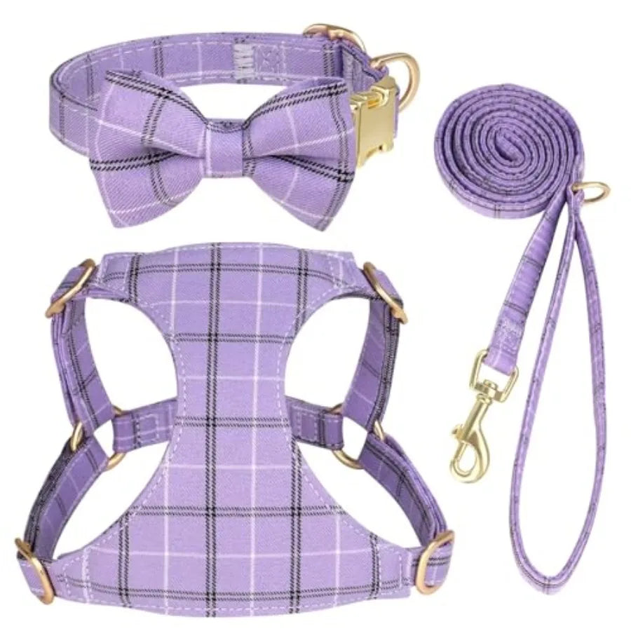 Premium Soft Small Dog Harness Set With Bowtie For Puppies
