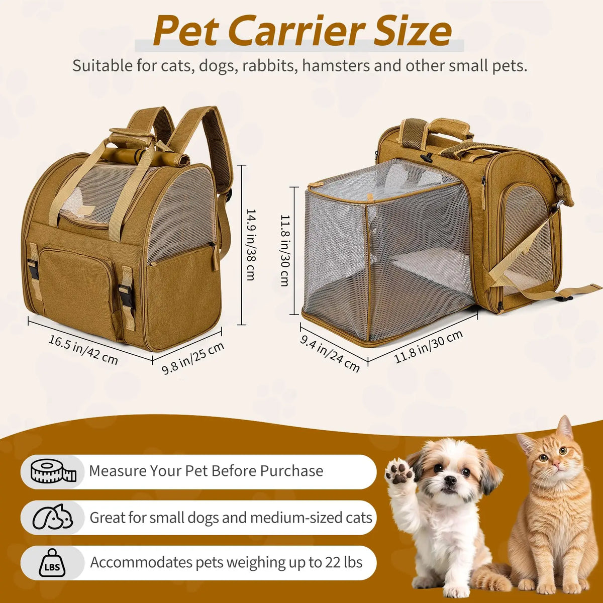 Compact Expandable Cat Carrier Backpack Breathable Nylon