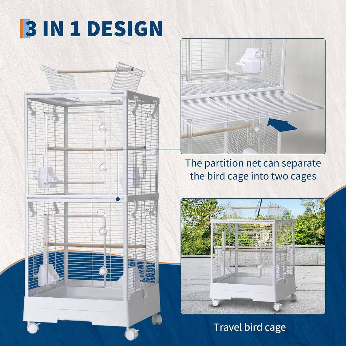 HiMISS Premium Bird Cage With 3in1 Split Design Rolling Stand For Small Birds