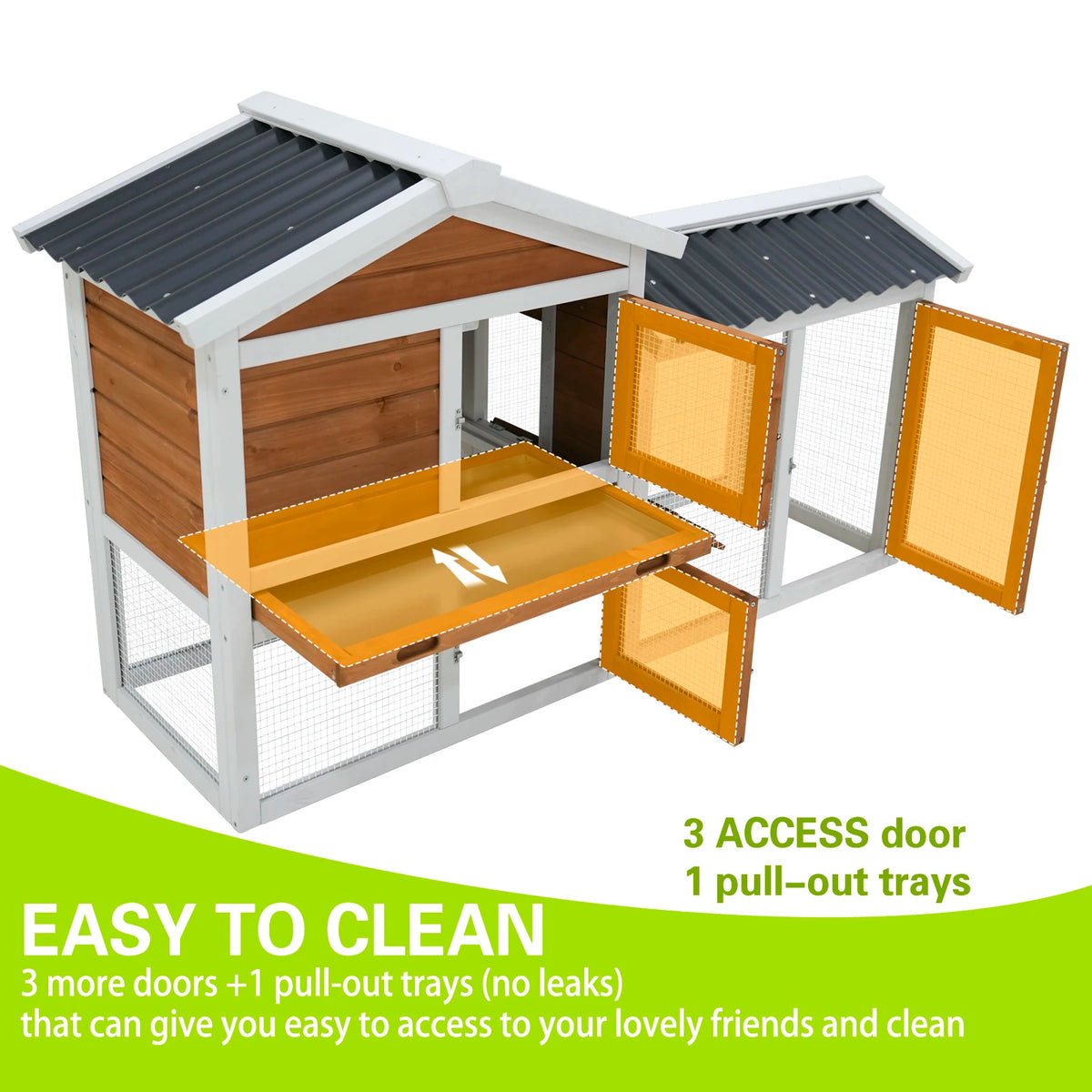 Sturdy 2 Tier Rabbit Hutch With Waterproof Roof And Metal Tray For Small Pets