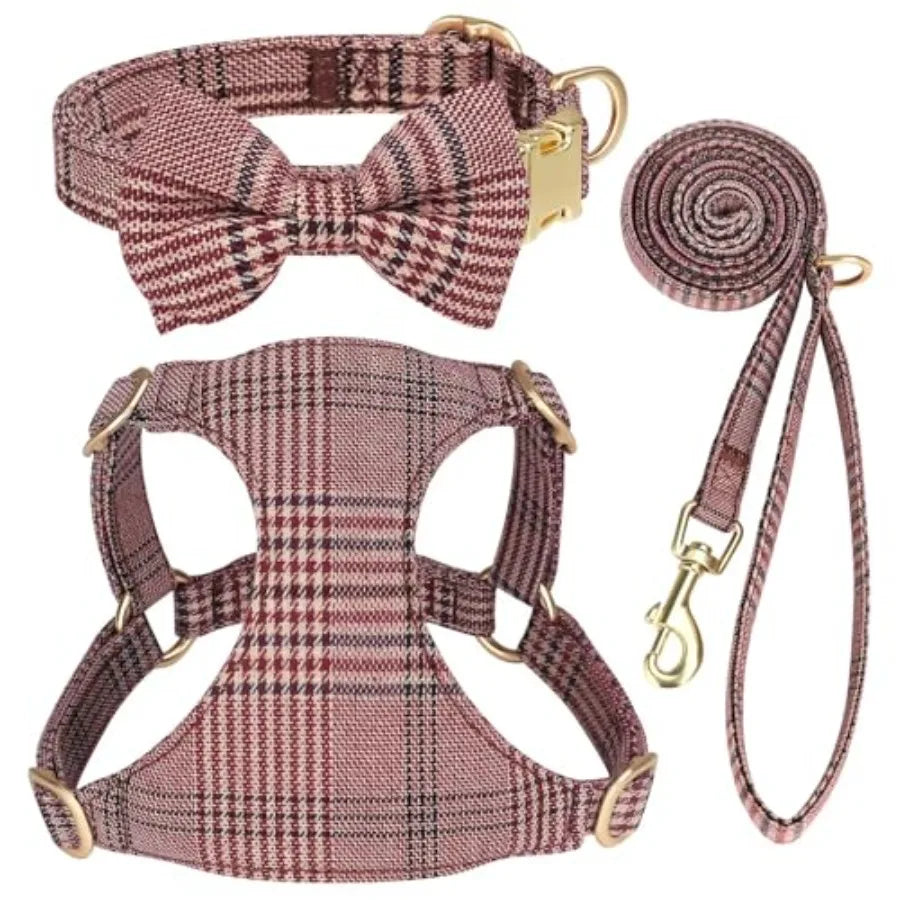 Premium Soft Small Dog Harness Set With Bowtie For Puppies