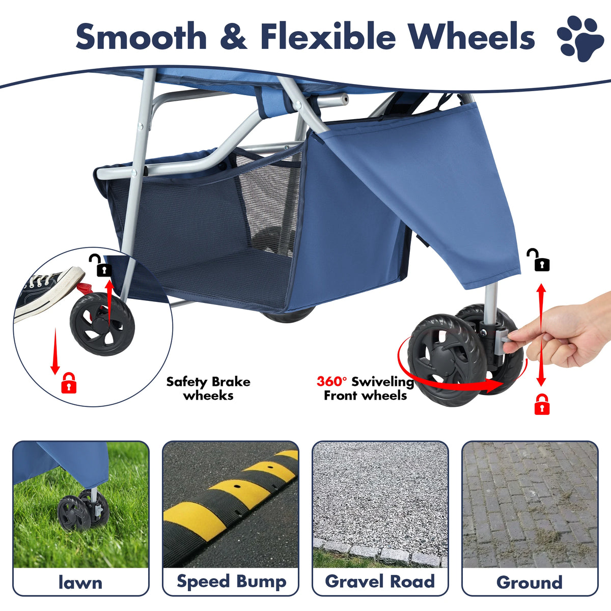 Dumos Ultimate Foldable Pet Stroller Small Dogs Smooth Glide