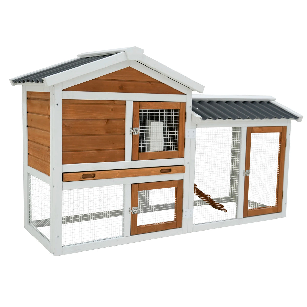 Sturdy 2 Tier Rabbit Hutch With Waterproof Roof And Metal Tray For Small Pets
